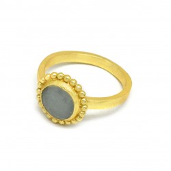 925 Sterling Silver Gold Plated Aquamarine Gemstone Rings- A1R-528