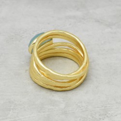 Brass Gold Plated Aqua Chalcedony Gemstone Rings- A1R-533