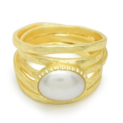 Brass Gold Plated Pearl Gemstone Rings- A1R-533
