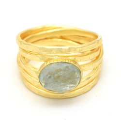 925 Sterling Silver Gold Plated Aquamarine Gemstone Rings- A1R-533