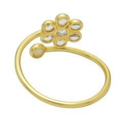 925 Sterling Silver Gold Plated Pearl, Polki Gemstone Adjustable Rings- A1R-5544