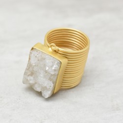 Brass Gold Plated White Druzy Spiral Rings- A1R-5766
