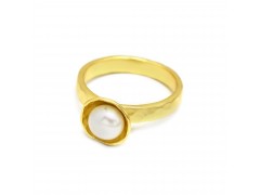 925 Sterling Silver Gold Plated Pearl Gemstone Rings- A1R-5813