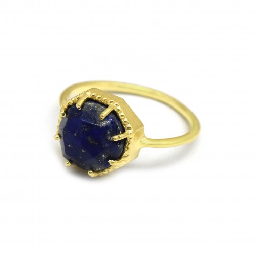 925 Sterling Silver Gold Plated Lapis Lazuli Gemstone Rings- A1R-5819