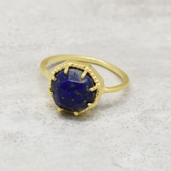 925 Sterling Silver Gold Plated Lapis Lazuli Gemstone Rings- A1R-5819