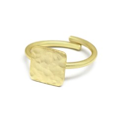 Brass Gold Plated Square Shape Hammered Adjustable Rings- A1R-5826