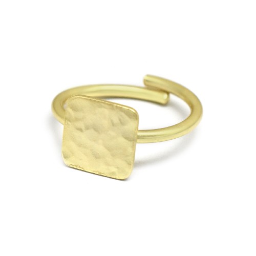 Brass Gold Plated Square Shape Hammered Adjustable Rings- A1R-5826