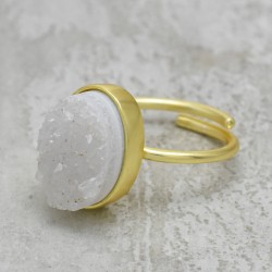 Brass Gold Plated Druzy Gemstone Adjustable Rings- A1R-592