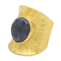 925 Sterling Silver Gold Plated Blue Sapphire Gemstone Rings- A1R-615
