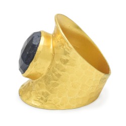 925 Sterling Silver Gold Plated Blue Sapphire Gemstone Rings- A1R-615