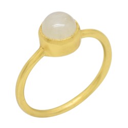 Brass Gold Plated White Chalcedony Gemstone Rings- A1R-760