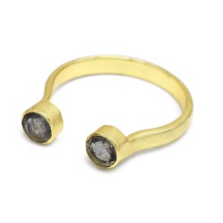 Brass Gold Plated Labradorite, Black Onyx Gemstone Adjustable Rings- A1R-8084