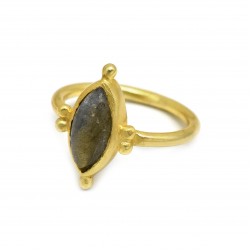 925 Sterling Silver Gold Plated Labradorite Gemstone Rings- A1R-8224