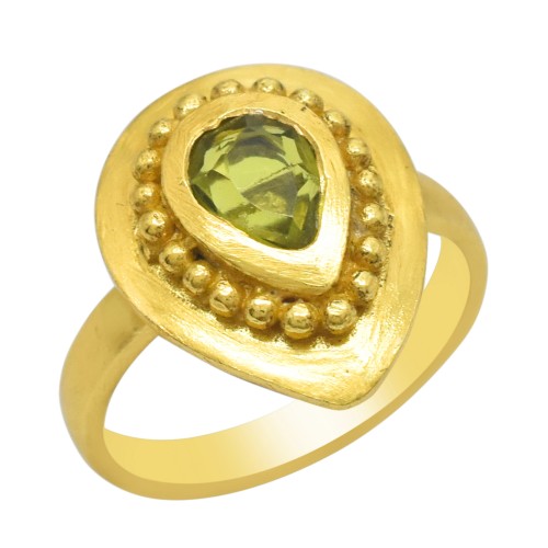 925 Sterling Silver Gold Plated Peridot Gemstone Rings- A1R-8225