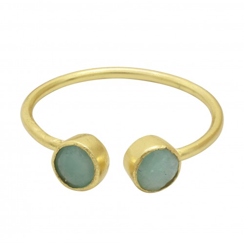 925 Sterling Silver Gold Plated Amazonite Gemstone Adjustable Rings- A1R-8298