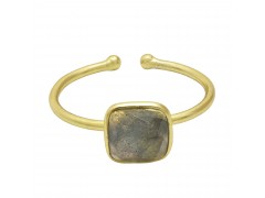 925 Sterling Silver Gold Plated Labradorite Gemstone Adjustable Rings- A1R-8299