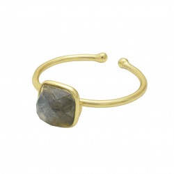 925 Sterling Silver Gold Plated Labradorite Gemstone Adjustable Rings- A1R-8299