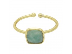 925 Sterling Silver Gold Plated Amazonite Gemstone Adjustable Rings- A1R-8299
