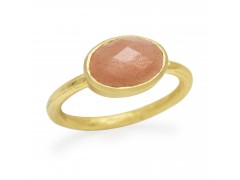 925 Sterling Silver Gold Plated Peach Moon Stone Rings- A1R-8300
