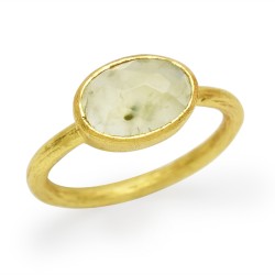 925 Sterling Silver Gold Plated Prehnite Gemstone Rings- A1R-8300