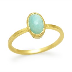 925 Sterling Silver Gold Plated Amazonite Gemstone Rings- A1R-8302