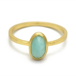 925 Sterling Silver Gold Plated Amazonite Gemstone Rings- A1R-8302