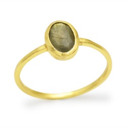 925 Sterling Silver Gold Plated Labradorite Gemstone Rings- A1R-8302