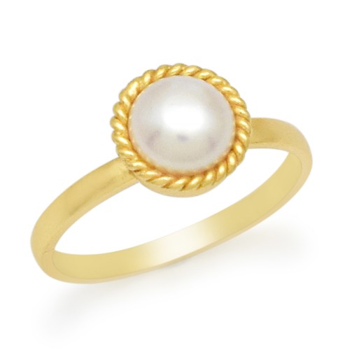 925 Sterling Silver Gold Plated Pearl Gemstone Rings- A1R-8534