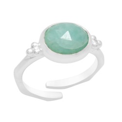 Brass Silver Plated Amazonite Gemstone Adjustable Rings- A1R-8609
