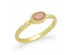 925 Sterling Silver Gold Plated Peach Moon Stone Rings- A1R-8733