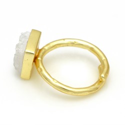 Brass Gold Plated White Druzy Gemstone Hammered Adjustable Rings- A1R-8761