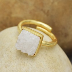 Brass Gold Plated White Druzy Gemstone Hammered Adjustable Rings- A1R-8761