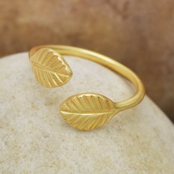 Brass Gold Plated Leaf Metal Adjustable Rings- A1R-8842