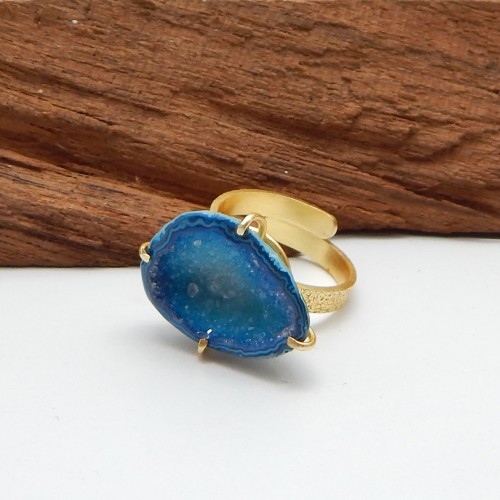 Brass Gold Plated Druzy Gemstone Adjustable Rings- A1R-892
