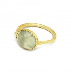 Brass Gold Plated Prehnite Gemstone Rings- A1R-90029