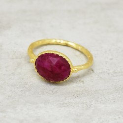 Brass Gold Plated Color Enhanced Ruby Gemstone Rings- A1R-90029
