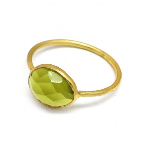 925 Sterling Silver Gold Plated Green Tourmaline Gemstone Rings- A1R-90140