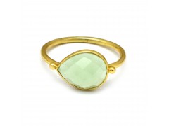 925 Sterling Silver Gold Plated Green Chalcedony Gemstone Rings- A1R-90140