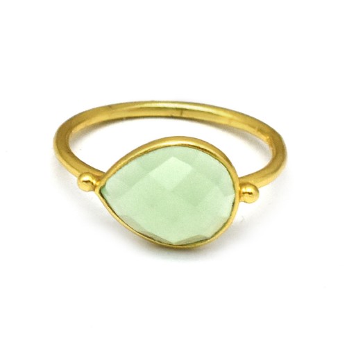 925 Sterling Silver Gold Plated Green Chalcedony Gemstone Rings- A1R-90140
