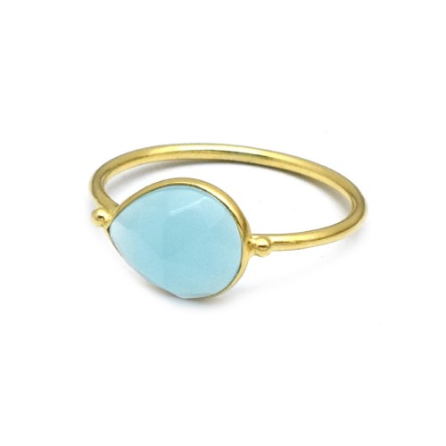 925 Sterling Silver Gold Plated Aqua Chalcedony Gemstone Rings- A1R-90140