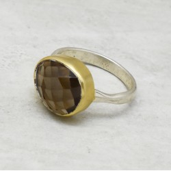925 Sterling Silver Gold, Silver Plated Smoky Gemstone Rings- A1R-9041