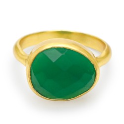 Brass Gold Plated Green Onyx Gemstone Rings- A1R-9041