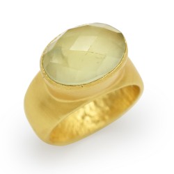 Brass Gold Plated Prehnite Gemstone Rings- A1R-9222
