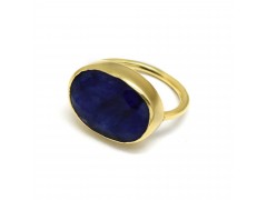 925 Sterling Silver Gold Plated Blue Sapphire Gemstone Rings- A1R-9229