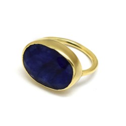 925 Sterling Silver Gold Plated Blue Sapphire Gemstone Rings- A1R-9229