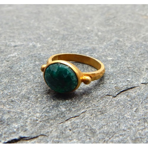 Brass Gold Plated Emerald Gemstone Hammered Rings- A1R-9250
