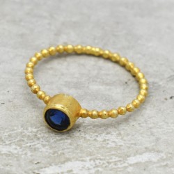 Brass Gold Plated Labradorite, Citrine, London Blue Topaz, Blue Sapphire Gemstone Rings- A1R-9278