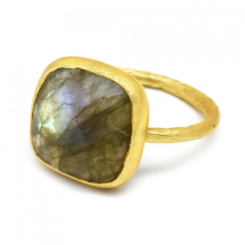Brass Gold Plated Labradorite Gemstone Rings- A1R-9359