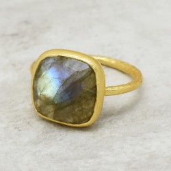 925 Sterling Silver Gold Plated Labradorite Gemstone Rings- A1R-9359