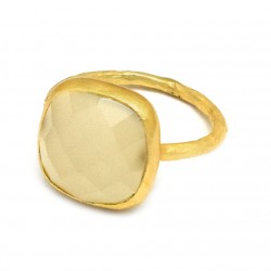Brass Gold Plated White Chalcedony Gemstone Rings- A1R-9359